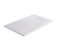EMKE Plato de ducha de 140 x 90 cm, superficie antideslizante, plato de ducha SMC, aspecto de piedra, plato de ducha de 90 mm, orificio de desagüe esquinero, color blanco