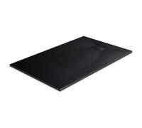 EMKE Plato de ducha de 140 x 90 cm, superficie antideslizante, plato de ducha SMC, aspecto de piedra, plato de ducha de 90 mm, orificio de desagüe esquinero, color negro