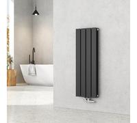 EMKE Radiador de agua caliente 90x30 cm, Radiador plano de doble capa con conexión central, Diseño montaje vertical en pared, Negro