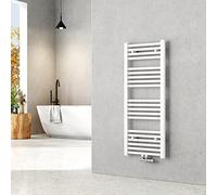 EMKE Radiador de Baño 100 x 40 cm, Toallero de Agua Caliente con Conexión Central, Calienta Toallas de Pared, Blanco, 356W,Toallero Baño,Instalación sencilla