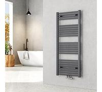 EMKE Radiador de Baño 120 x 50 cm, Toallero de Agua Caliente con Conexión Central, Calienta Toallas de Pared, Antracita, 513W,Toallero Baño,Instalación Sencilla