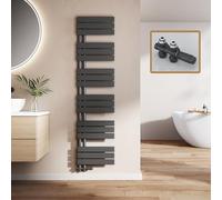 EMKE Radiador de baño con multibloque, 1599 x 400 mm, Plano, toallero con conexión Lateral, Calentador de Toallas eficiente, secador de Toallas para baño, Color Negro, 684 W