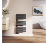 EMKE Radiador de baño con multibloque, 762 x 400 mm, Plano, toallero con conexión Lateral, Calentador de Toallas eficiente, secador de Toallas para baño, Color Negro, 342 W
