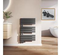 EMKE Radiador de baño con multibloque, 762 x 500 mm, Plano, toallero con conexión Lateral, Calentador de Toallas eficiente, secador de Toallas para baño, Color Negro, 397 W