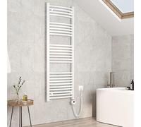 EMKE Radiador de baño eléctrico, 140 x 50 cm, radiador de Toalla Curvado, eléctrico con termostato, toallero, Calentador de Toallas con Temporizador, Blanco, 600 W