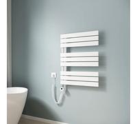 EMKE Radiador de baño eléctrico, 762 x 600 mm, radiador de toallas, con termostato, calentador de toallas curvo, toallero eléctrico, radiador de baño, toallero con barra calefactora, blanco,
