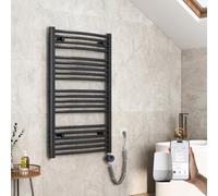 EMKE Radiador de baño eléctrico Curvado, 1200 x 600 mm, con WiFi, toallero eléctrico, Toalla, radiador de baño con termostato y Varilla de calefacción, 600 W, Antracita