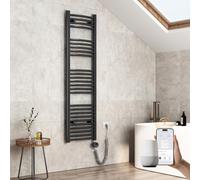 EMKE Radiador de baño eléctrico Curvado, 1400 x 400 mm, con WiFi, Calentador de Toallas eléctrico, Toalla de baño con termostato y Barra de calefacción, 500 W, Antracita