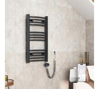 EMKE Radiador de baño eléctrico Curvado, 750 x 400 mm, WiFi Toallero eléctrico, Calentador de Toallas eléctrico, Toalla, radiador de baño con termostato y Barra de calefacción, 300 W, Antracita
