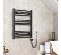 EMKE Radiador de baño eléctrico Curvado, 750 x 600 mm, WiFi Toallero eléctrico, Calentador de Toallas eléctrico, Toalla, radiador de baño con termostato y Barra de calefacción, 300 W, Antracita