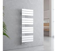 EMKE Radiador de baño plano, 1041 x 400 mm, blanco, calentador de toallas para cuarto de baño, toallero de toalla, conexión lateral para agua, 456 W