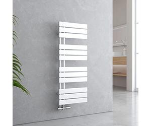 EMKE Radiador de baño plano, 1041 x 400 mm, blanco, calentador de toallas para cuarto de baño, toallero de toalla, conexión lateral para agua, 456 W