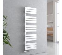 EMKE Radiador de baño plano, 1320 x 400 mm, color blanco, calentador de toallas para cuarto de baño, toallero con conexión lateral para agua, 570 W
