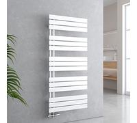 EMKE Radiador de baño plano, 1320 x 600 mm, color blanco, calentador de toallas para cuarto de baño, toallero, conexión lateral para agua, 798 W