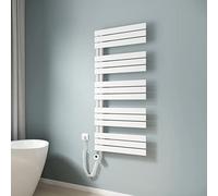 EMKE - Radiador de baño, secador de toallas, eléctrico, 1320 x 600 mm, con termostato, toallero eléctrico, con barra calefactora, blanco, 800 W