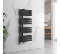 EMKE Radiador de baño, toallero, 1320 x 400 mm, conector lateral, plano, calentador de toallas, radiador, radiador, toallero, radiador, color negro, 570 W