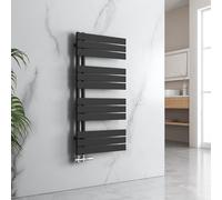 EMKE Radiador de baño, toallero, 1320 x 500 mm, conector lateral, plano, calentador de toallas, radiador de baño, color negro, 661 W