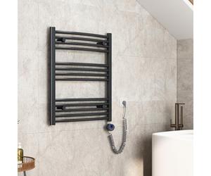 EMKE Radiador eléctrico con termostato, 750 x 600 mm, radiador de baño curvado, antracita, calentador de toallas para electricidad, toallero con barra calefactora, 300 W