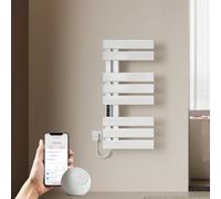 EMKE Radiador eléctrico de baño 850 x 400 mm, radiador inteligente con control por aplicación WiFi, temporizador y termostato, calentador de toallas para montaje en pared, 230 W, IP45, color blanco