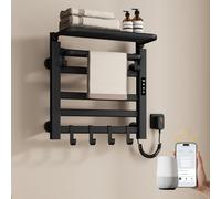EMKE Radiador eléctrico de baño toallero, 500 x 500 mm, temperatura constante inteligente, toallero eléctrico, con estante, color negro, 140 W