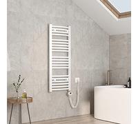 EMKE Radiador eléctrico para toallas (100 x 40 cm, curvado, con termostato, calentador de toallas, toallero eléctrico, con barra de calefacción, 300 W), color blanco