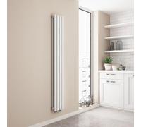 EMKE Radiador Ovalado Pequeño 1600x240 mm, Diseño Estrecho Alto Doble Tubo Vertical Conexión Central Calefacción Blanco 623 W