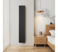 EMKE Radiador Pequeño Vertical 1800x300 mm, Plano Estrecho para Baño, Conexión Central, Doble Panel, 911 Vatios, Negro