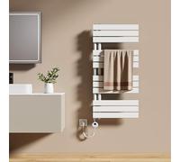 EMKE Radiador Toallero Eléctrico con Termostato 1041x500 mm, 600W Blanco, Toallero Eléctrico de Bajo Consumo, Resistencia Calefactora con Temporizador,Calienta Toallas,Secatoallas