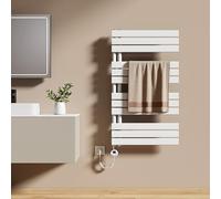 EMKE Radiador Toallero Eléctrico con Termostato 1041x600 mm, 600W Blanco, Toallero Eléctrico de Bajo Consumo, Resistencia Calefactora con Temporizador,Calienta Toallas,Secatoallas