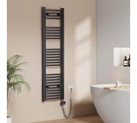 EMKE Radiador Toallero Eléctrico para Baño 140 x 40 cm, Radiador Curvado con Termostato, Calientatoallas Eléctrico, Soporte Toallero Eléctrico, Antracita, 500 Watts