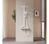 EMKE Sistema de Ducha con Termostato,Blanco Mate,Ducha de Lluvia 36 x 24 cm con Grifo Mezclador, Conjunto Completo con Repisa de Vidrio de 40 cm & Teleducha (4 Chorros)