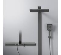 EMKE Sistema de Ducha con Termostato, Bloqueo de Seguridad, Ducha de Lluvia con Grifo, 3 Modos de Chorro, Ducha de Mano, Sistema de Ducha, Negro Mate