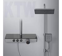 EMKE Sistema de ducha con termostato, certificación KTW, placa termostática de 45 cm, ducha de mano, 3 tipos de chorro, ducha de lluvia con grifo, sistema de ducha, antracita mate