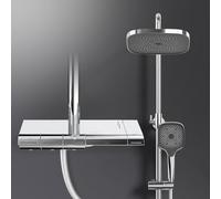 EMKE Sistema de Ducha con Termostato, Conjunto de Ducha con Columna de Ducha, Cabezal de Ducha de Mano con 3 Chorros, Ducha de Lluvia, Sistema de Ducha Cromado