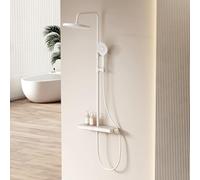 EMKE Sistema de Ducha con Termostato, Conjunto de Ducha de Lluvia, Placa Termostática de 40 cm, Ducha de Mano con 3 Tipos de Chorros, Ducha de Lluvia con Grifo, Blanco Mate