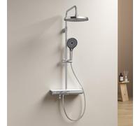 EMKE Sistema de ducha con termostato cromado, sistema de ducha de lluvia con pantalla digital, juego completo con ducha de mano, 3 tipos de chorro, ducha de lluvia con grifo, teclas de piano