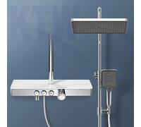 EMKE Sistema de ducha con termostato, juego de columna de ducha, placa termostática de 45 cm, ducha de mano con 3 tipos de chorro, ducha de lluvia con grifo, juego de ducha de lluvia, certificación