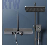 EMKE Sistema de ducha con termostato, placa termostática de 45 cm, ducha de mano, 3 tipos de chorro, ducha de lluvia con grifo, juego de ducha de lluvia, certificación KTW, antracita mate