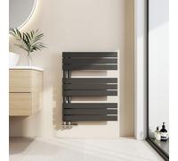 EMKE Toallero Baño Radiador Plano, toallero de Paneles, 762 x 600 mm, Negro, secador de Toallas con conexión Lateral, 479W, radiador secador de Toallas de Agua Caliente