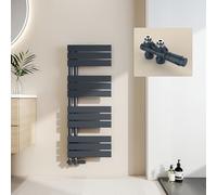 EMKE Toallero Calentado para Baño, Conexión Lateral, 1041x400 mm, Antracita, 478W - Radiador Calienta Toallas de Agua Caliente Montado en la Pared,Secador de Toallas (Incluye Válvulas)