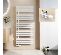 EMKE Toallero Calentado para Baño, Conexión Lateral, 1320x600 mm, Blanco, 798W - Radiador Calienta Toallas de Agua Caliente Montado en la Pared,Secador de Toallas (Incluye Válvulas)