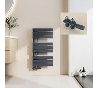 EMKE Toallero Calentado para Baño, Conexión Lateral, 762x400 mm, Antracita, 360W - Radiador Calienta Toallas de Agua Caliente Montado en la Pared,Secador de Toallas (Incluye Válvulas)