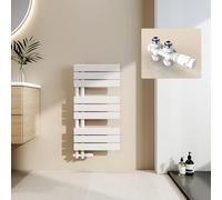 EMKE Toallero Calentado para Baño, Conexión Lateral, 762x400 mm, Blanco, 342W - Radiador Calienta Toallas de Agua Caliente Montado en la Pared,Secador de Toallas (Incluye Válvulas)