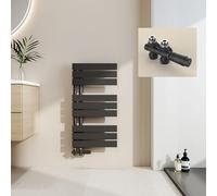 EMKE Toallero Calentado para Baño, Conexión Lateral, 762x400 mm, Negro, 342W - Radiador Calienta Toallas de Agua Caliente Montado en la Pared,Secador de Toallas (Incluye Válvulas)