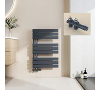 EMKE Toallero Calentado para Baño, Conexión Lateral, 762x500 mm, Antracita, 416W - Radiador Calienta Toallas de Agua Caliente Montado en la Pared,Secador de Toallas (Incluye Válvulas)