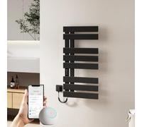 EMKE Toallero Eléctrico 85 x 40 cm, Negro Mate, Izquierda, 230 W | Compacto, Fibra de Carbono, WiFi, 30-70 °C, Temporizador 1-24 h, Programación Semanal, 6 Modos de Secado