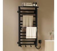 EMKE Toallero Eléctrico Baño 1000 x 500 mm,Negro, 280W,Estante | Radiador toallero eléctrico con Estante y Ganchos, Temperatura Ajustable 30-70°C, Temporizador&Memoria,Toallero electrico
