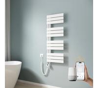 EMKE Toallero eléctrico con WiFi, 1041 x 400 mm, Plano, radiador de baño, toallero eléctrico, Calentador de Toallas con termostato y Barra de calefacción, 400 W, Color Blanco