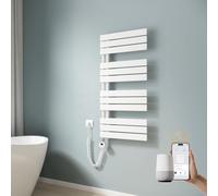 EMKE Toallero eléctrico con WiFi, 1041 x 500 mm, Plano, radiador de baño, toallero eléctrico, Calentador de Toallas con termostato y Barra de calefacción, 600 W, Color Blanco