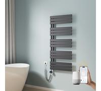 EMKE Toallero eléctrico con WiFi, 1320 x 600 mm, Plano, radiador de baño, toallero eléctrico, Calentador de Toallas con termostato y Varilla calefactora, 800 W, Antracita